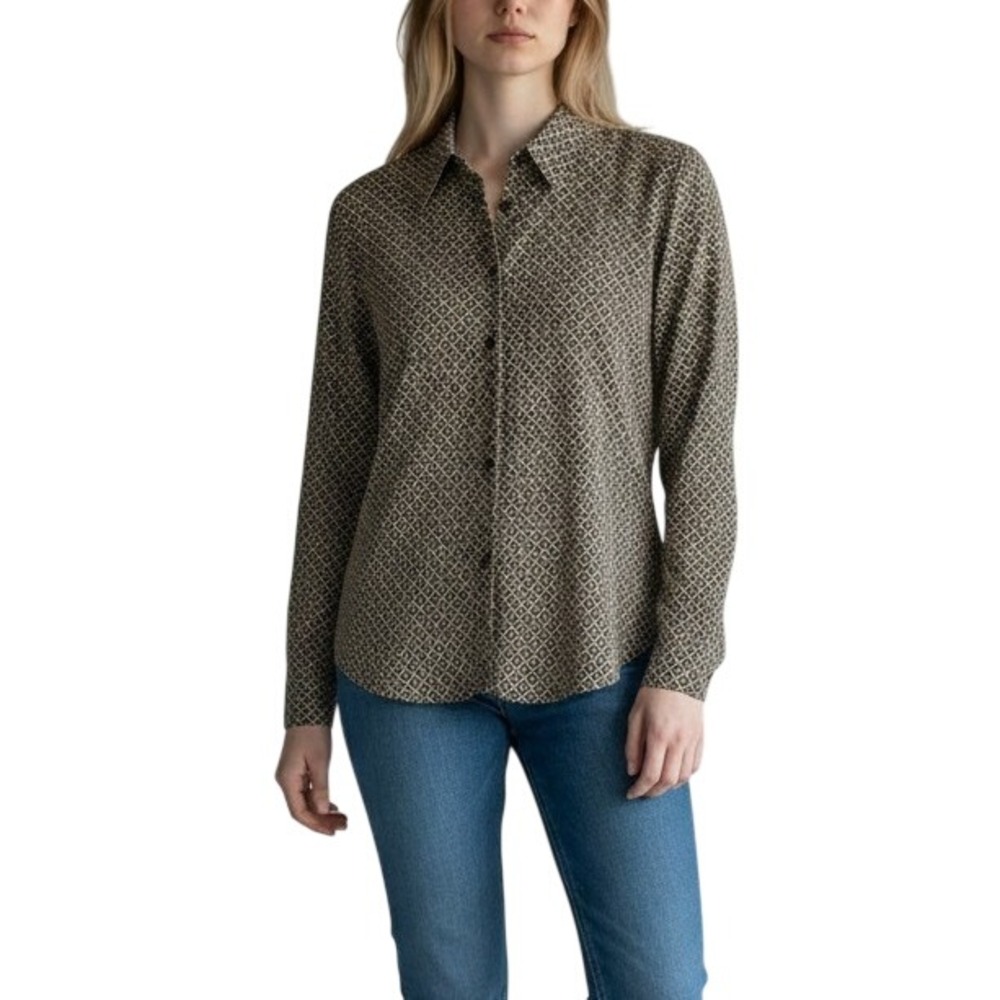VINTAGE FR SZ 38 OUI SET 70S long sleeve button up polyester blouse US S 6 7.5